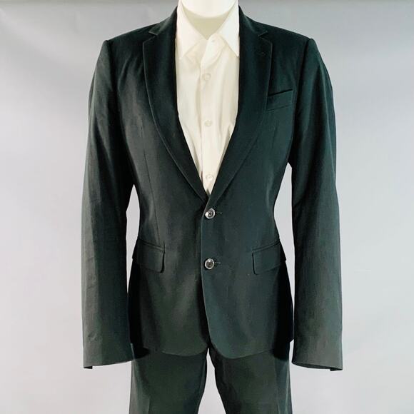 DRIES VAN NOTEN Size 34 Dark Green Cotton Twill Notch Lapel Suit - Picture 1 of 14